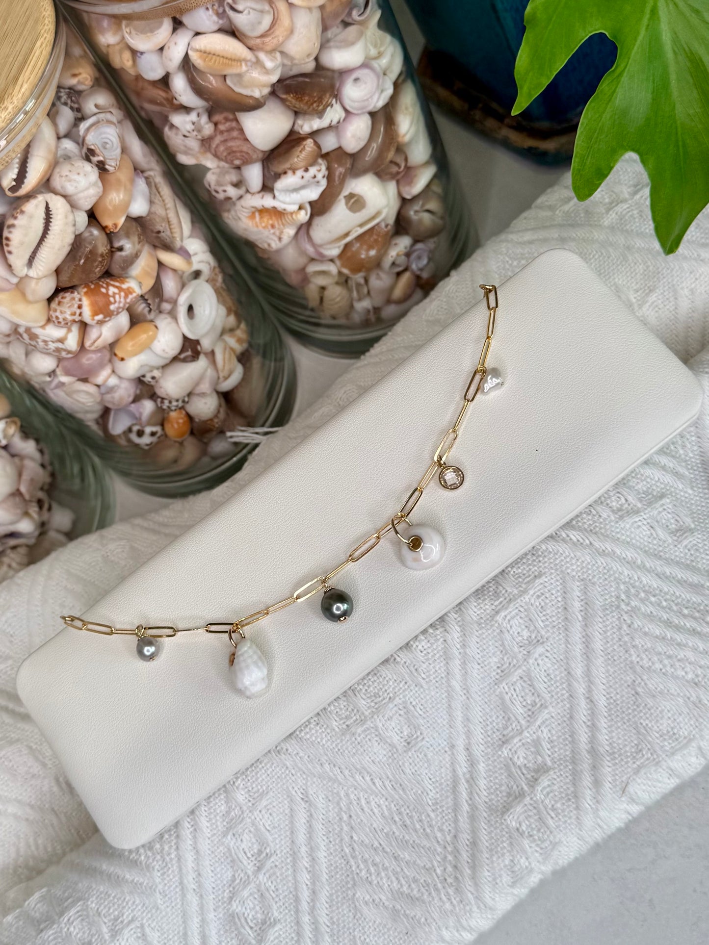 Puka & Pearl Charm Bracelet