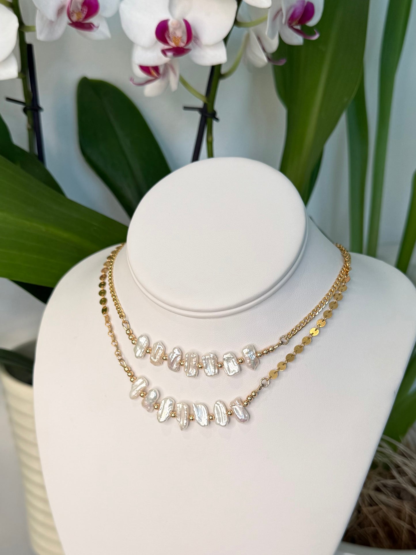 White Keshi Pearl Necklace