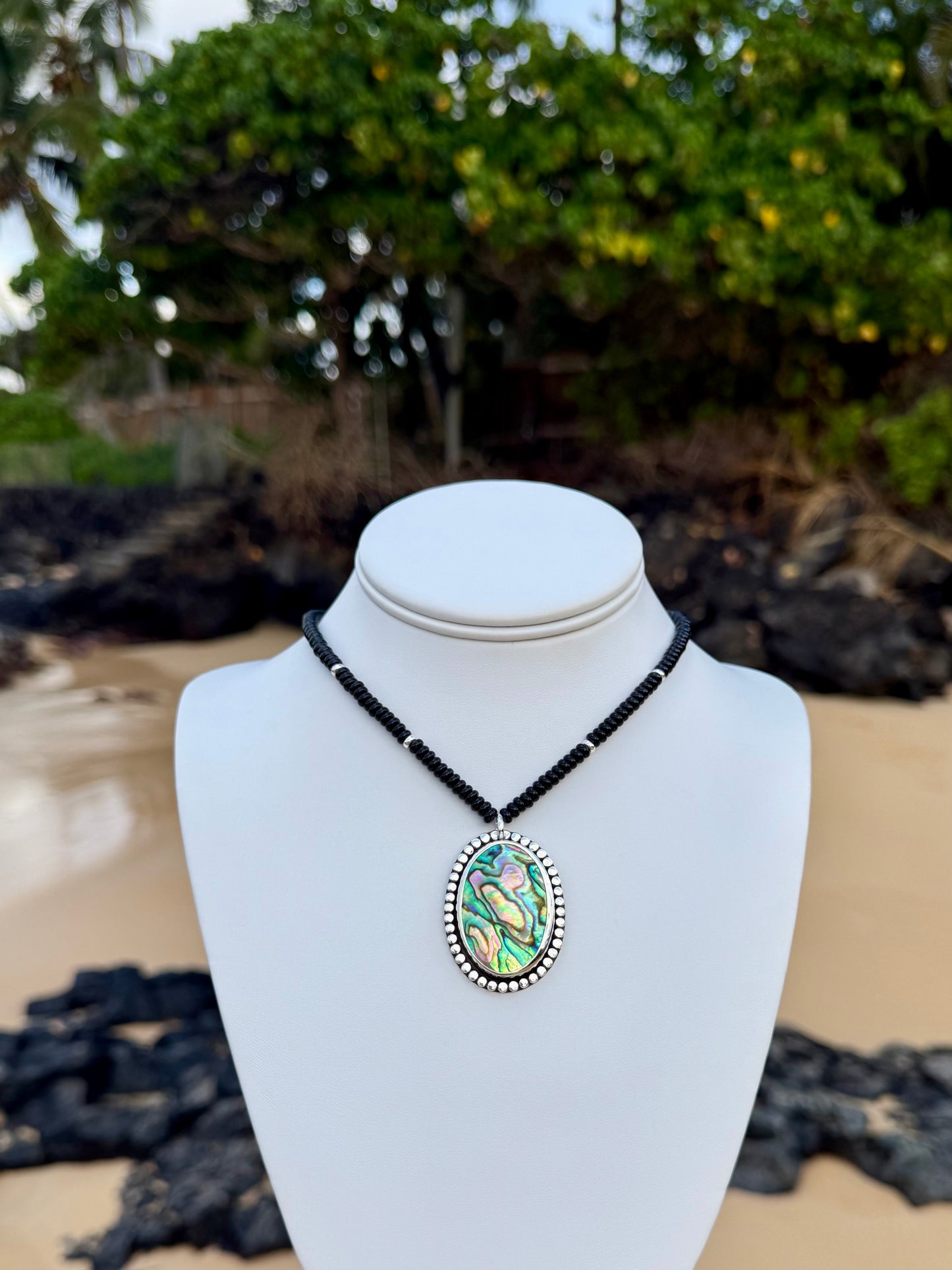 Mermaid Paua Shell & Black Onyx Necklace ~ Oval