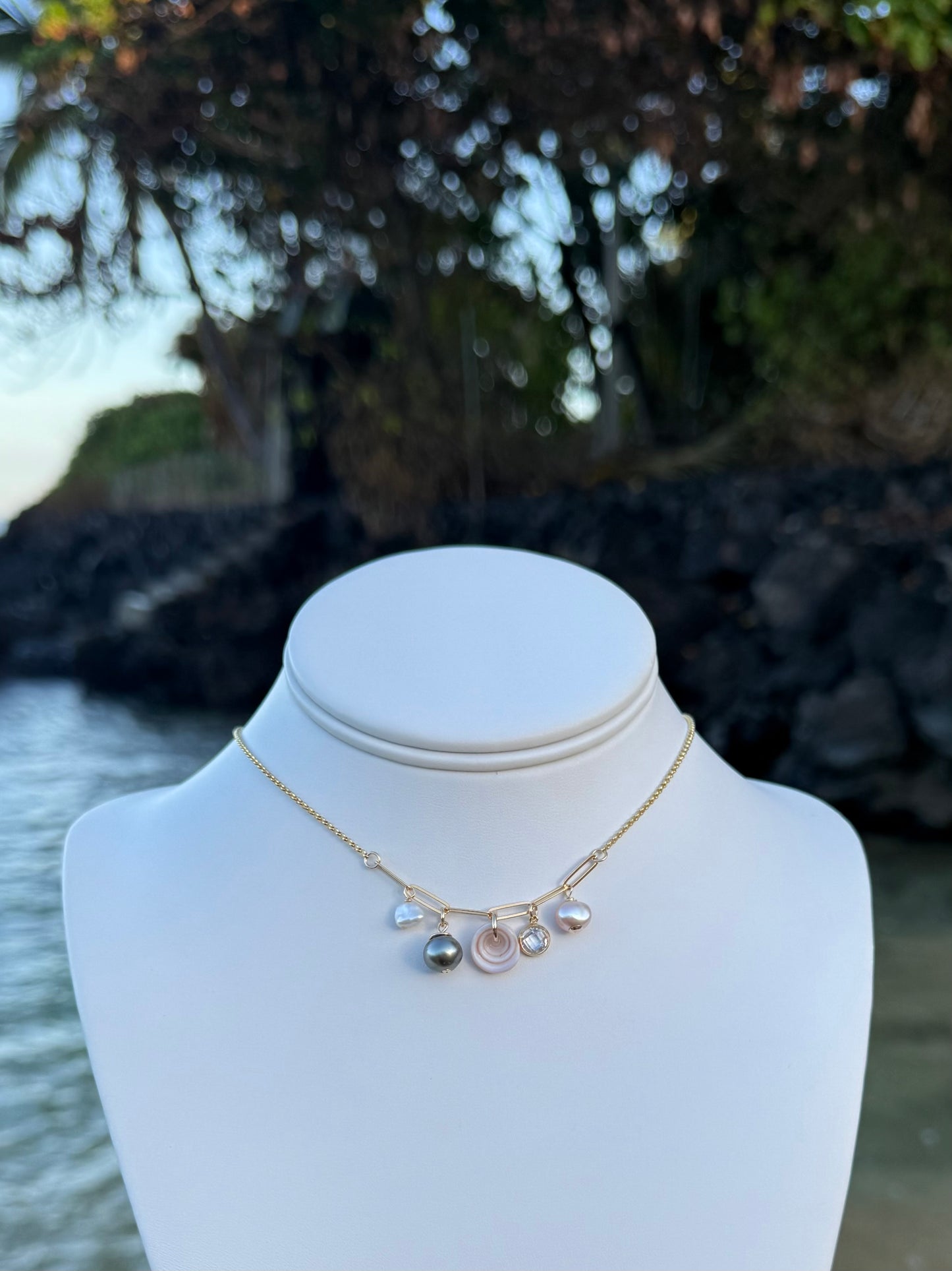Puka & Pearl Charm Necklace