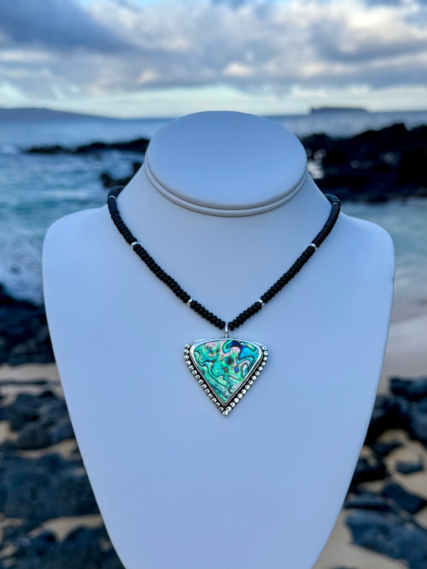 Mermaid Paua Shell & Black Onyx Necklace ~ Triangle