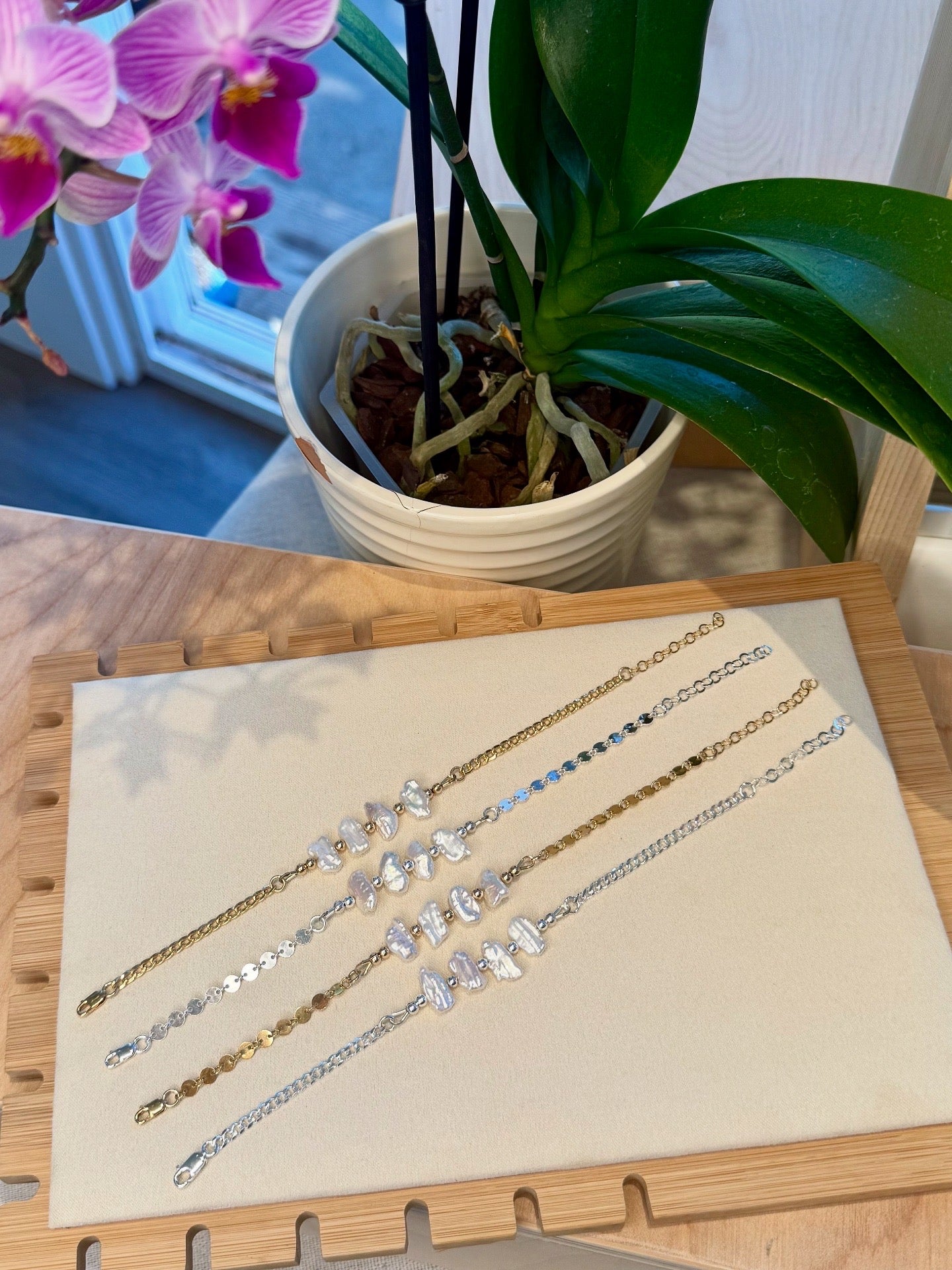 White Keshi Pearl Bracelet