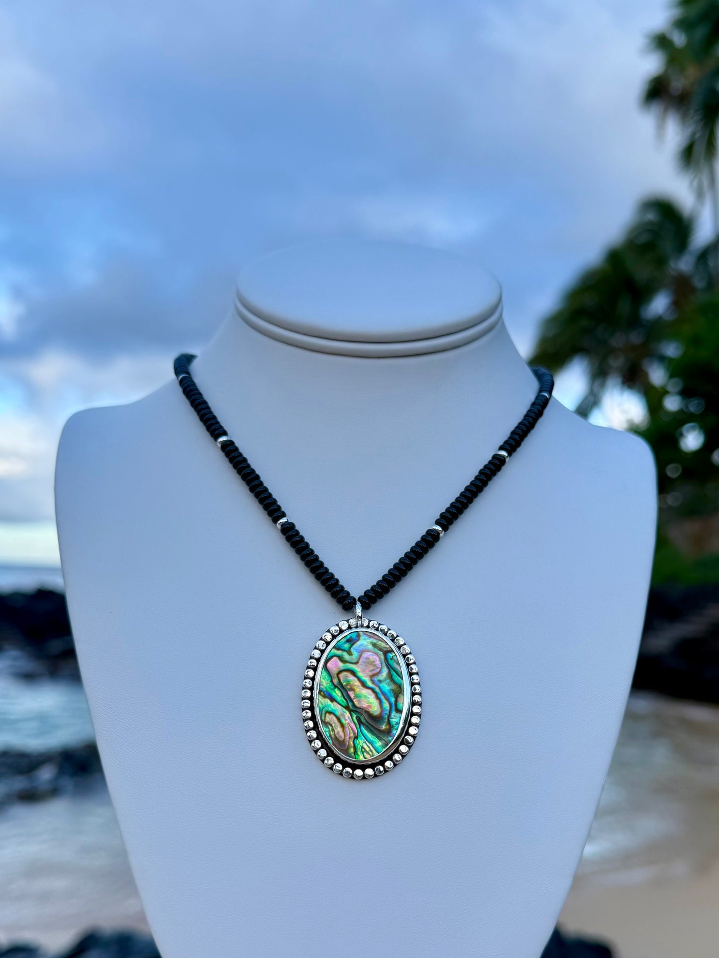 Mermaid Paua Shell & Black Onyx Necklace ~ Oval