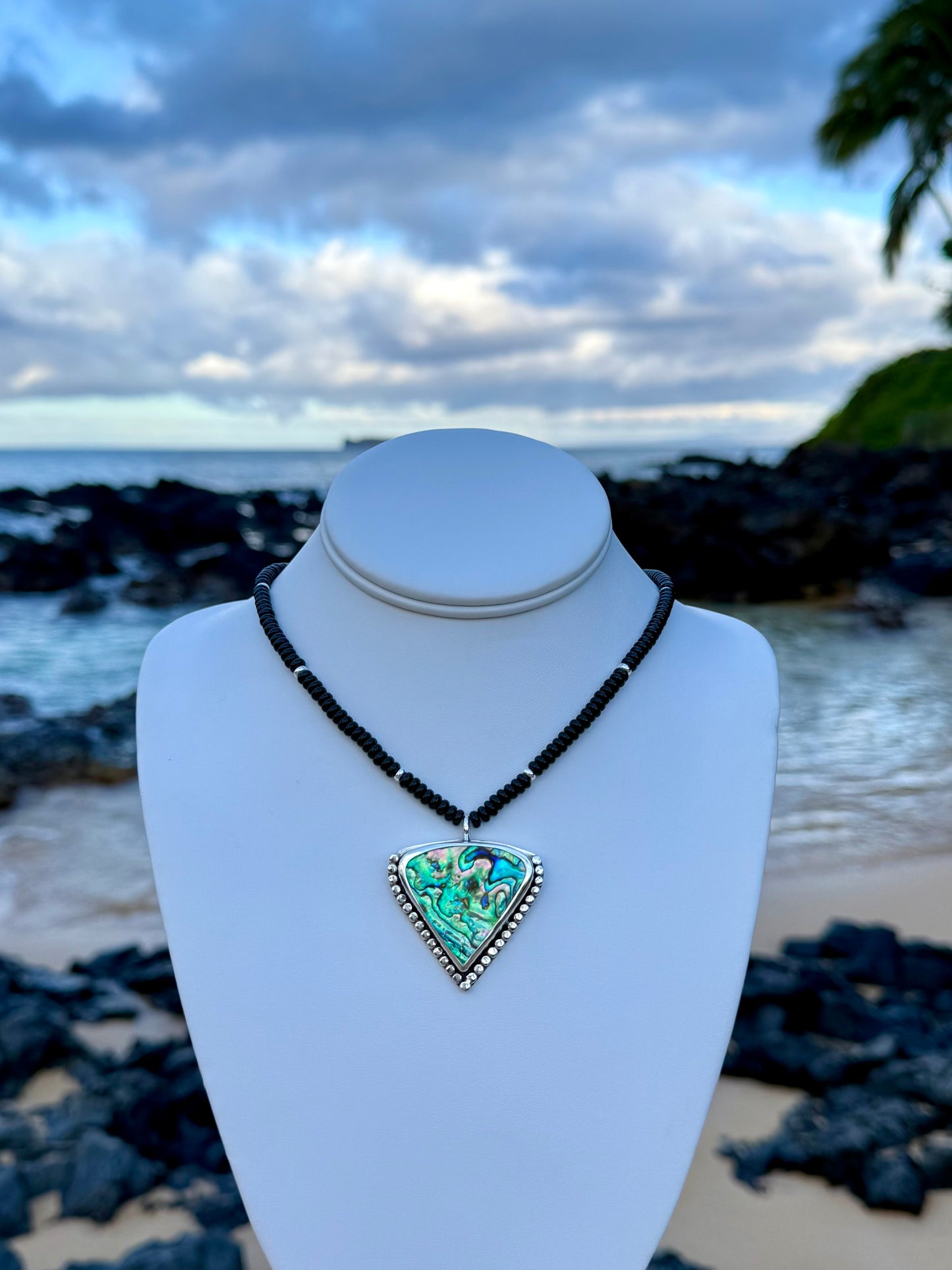 Mermaid Paua Shell & Black Onyx Necklace ~ Triangle