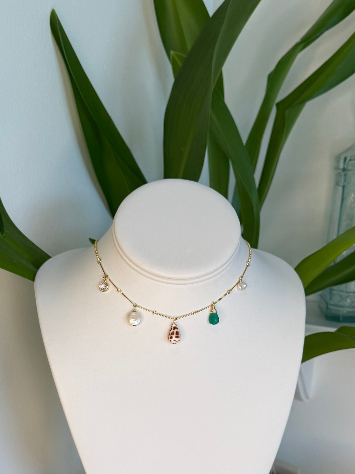 Maui Hebrew Shell and Green Onyx Necklace