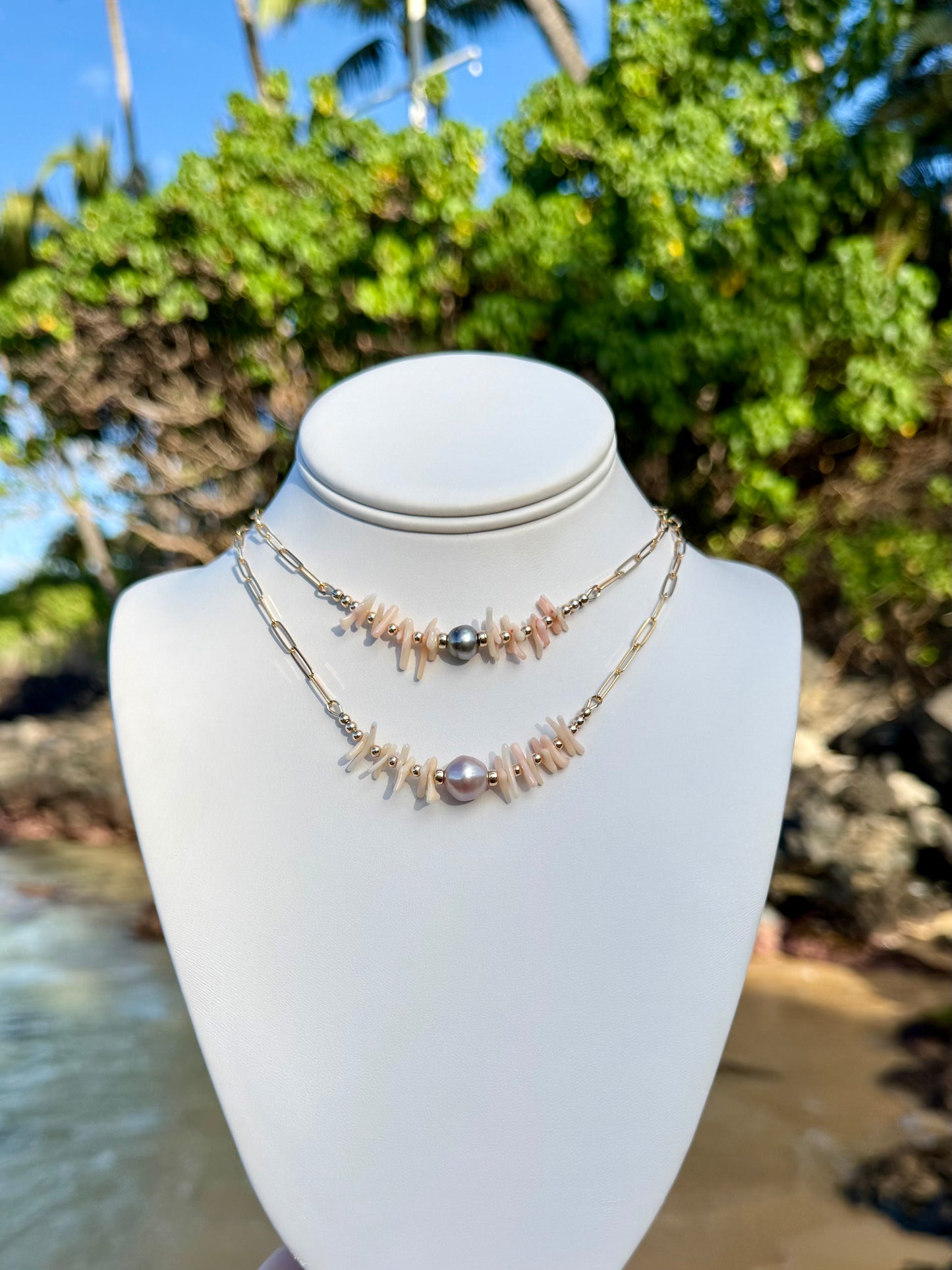 Coral & Pearl Chain Necklace