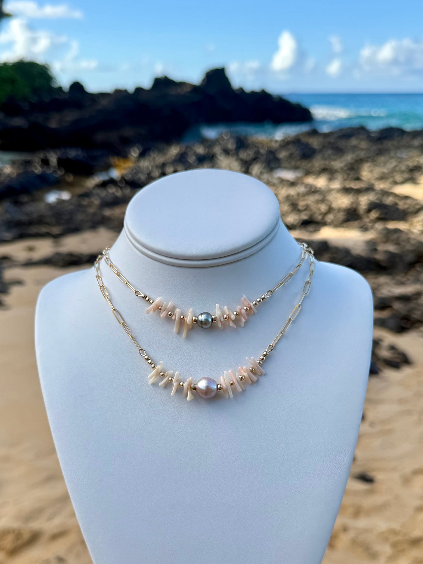 Coral & Pearl Chain Necklace