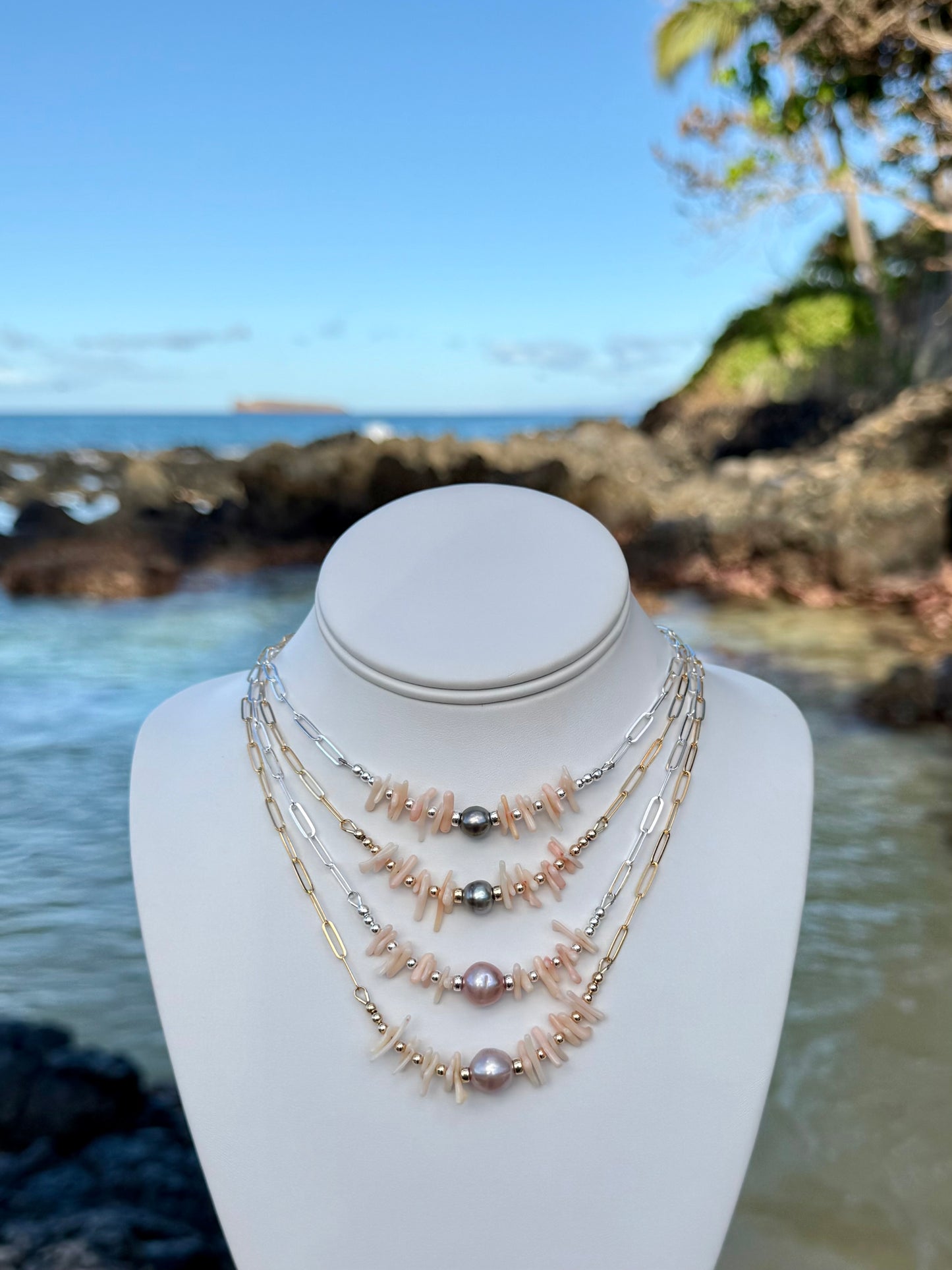 Coral & Pearl Chain Necklace