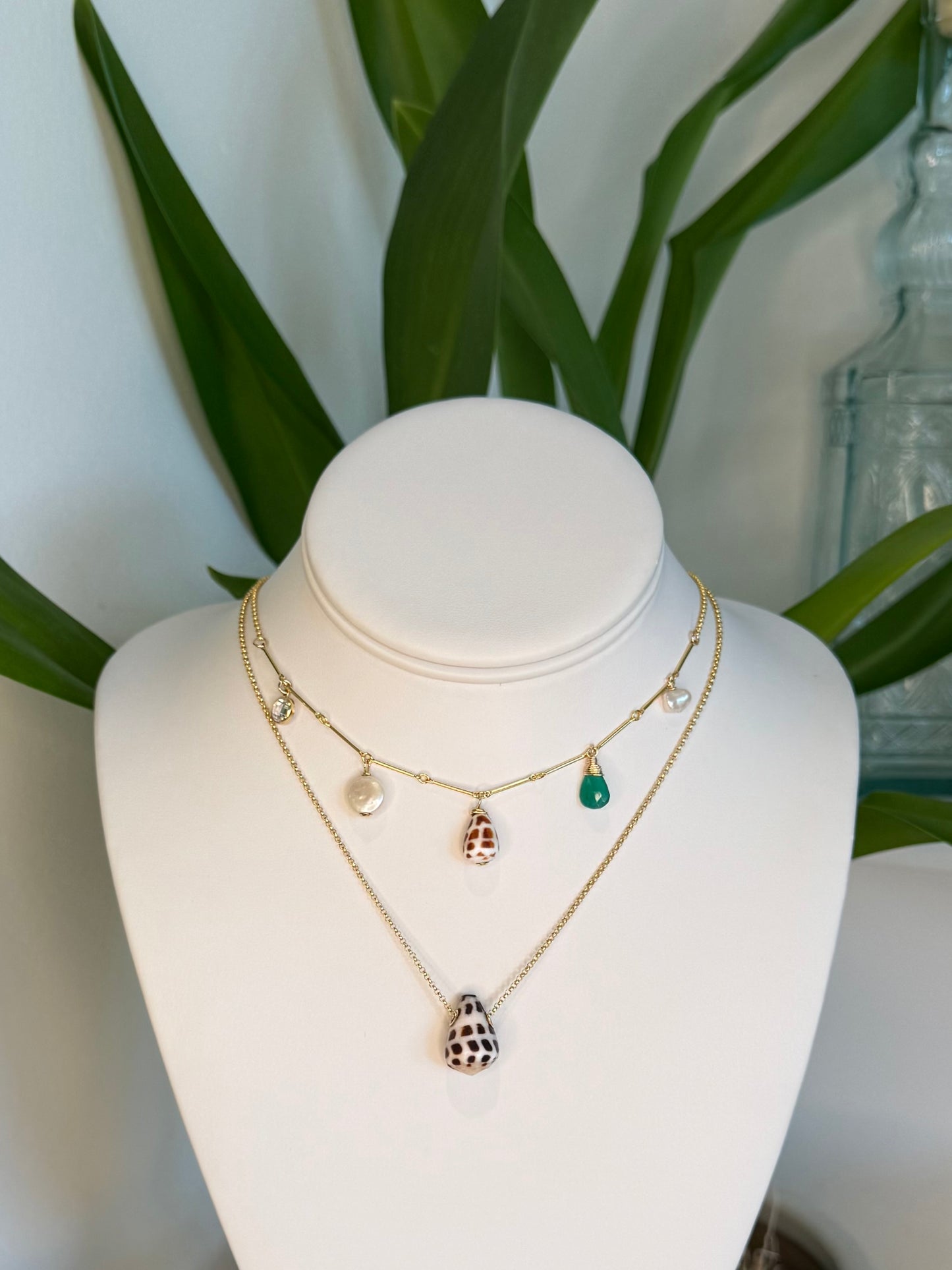 Maui Hebrew Shell and Green Onyx Necklace