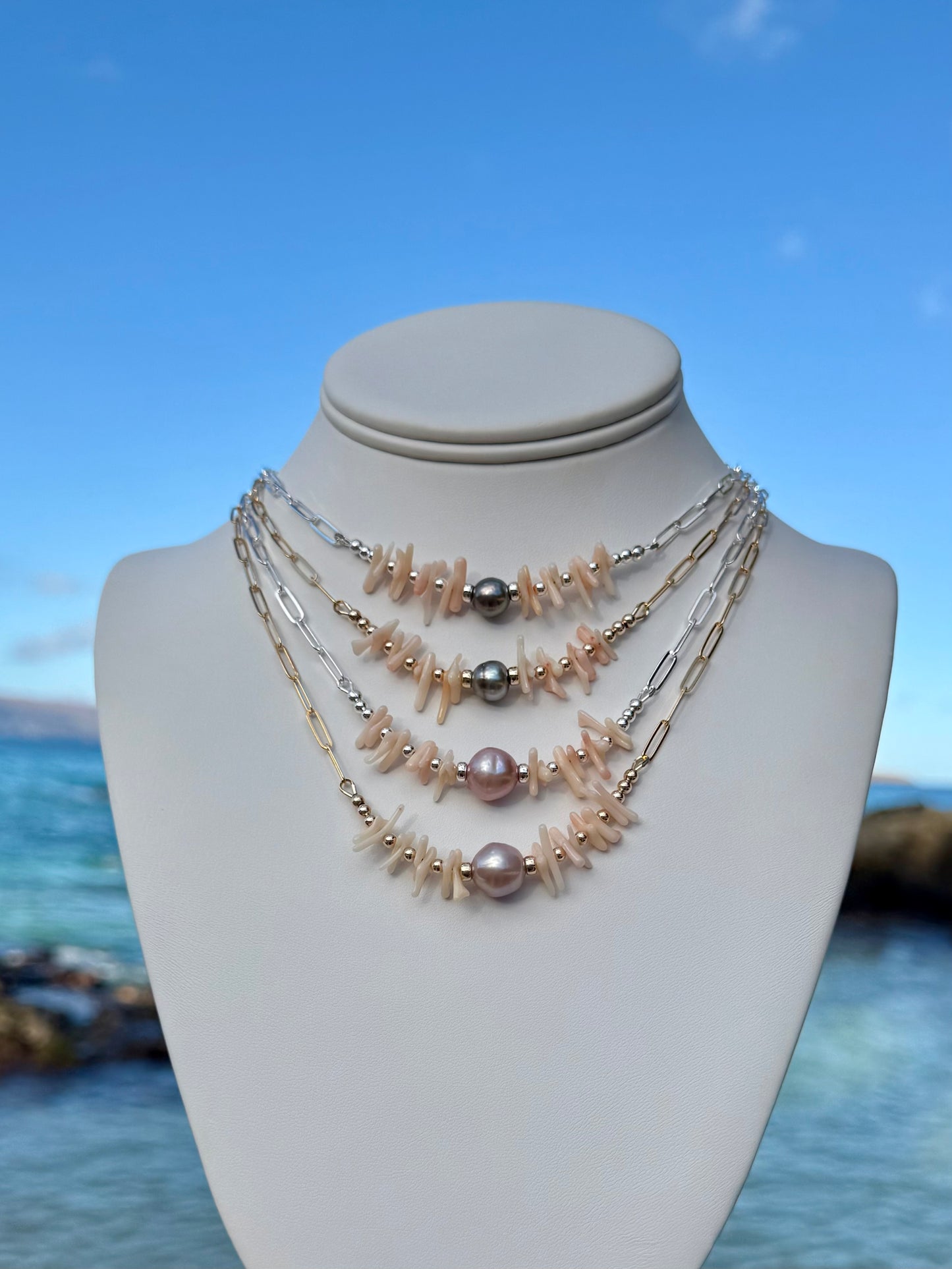 Coral & Pearl Chain Necklace
