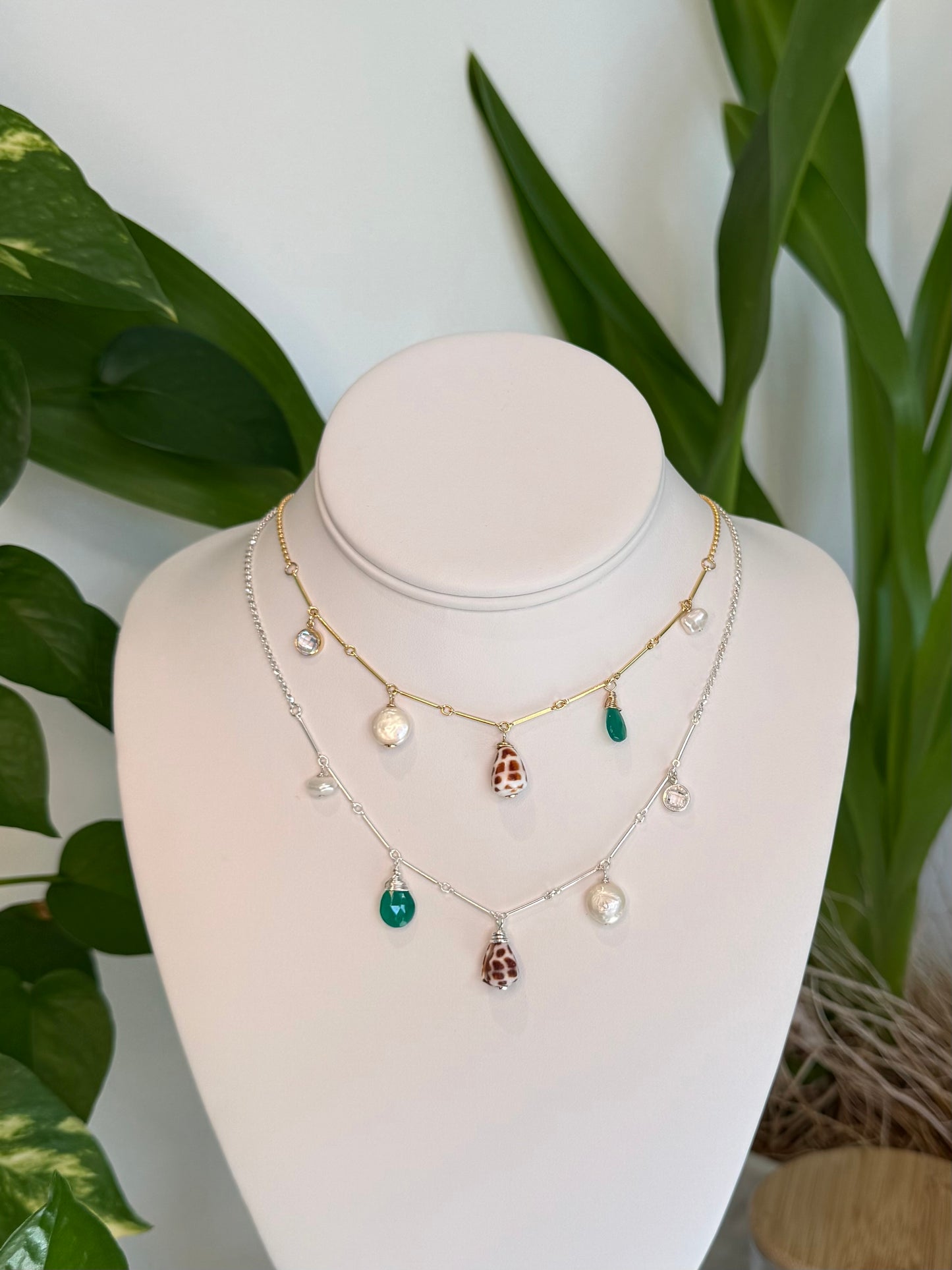 Maui Hebrew Shell and Green Onyx Necklace