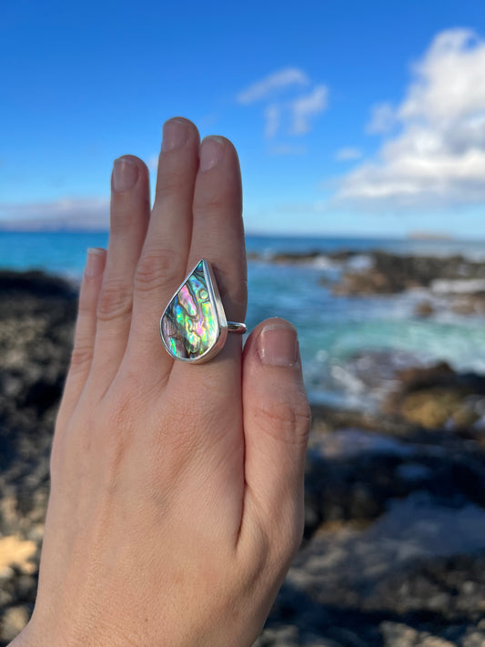 Mermaid Abalone Tear drop Ring ~ Size 8.25